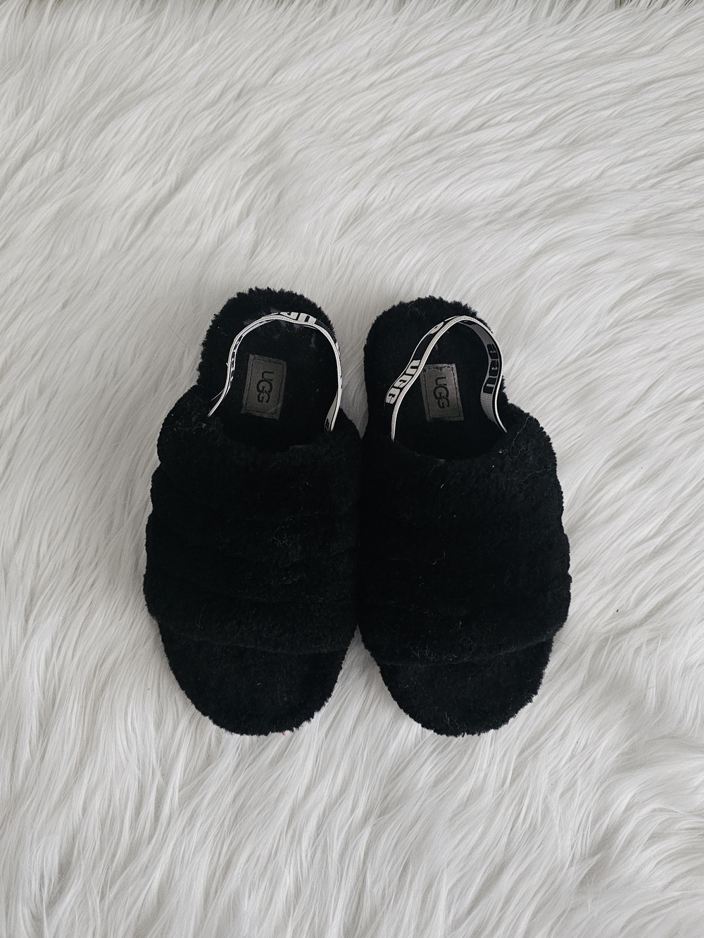 UGG Kids Black Fuzzy Slip-On Slippers